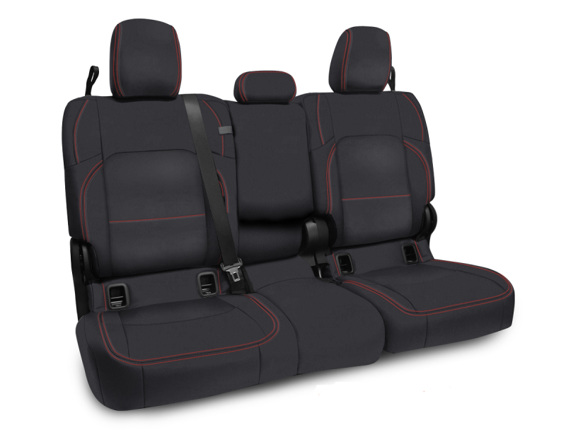 Jeep Gladiator JT Seat Covers - Rear - PRP Seats - Leather Interior - Black with Red Stitching - `20-`22 Jeep Gladiator JT Seat Covers - Rear - PRP Seats - Leather Interior - Black with Red Stitching - `20-`22